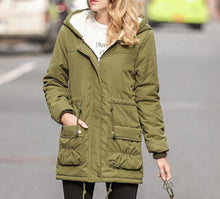 Load image into Gallery viewer, Womens Army Green Hooded Parka Coat
