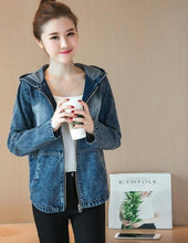 Load image into Gallery viewer, Womens Short Denim Hooded Jacket
