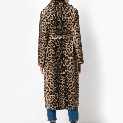 Womens Faux Fur Leopard Coat with Waist Tie