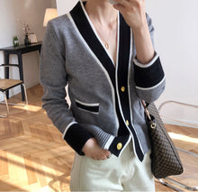 Load image into Gallery viewer, Womens V Neck Two Tone Cardigan
