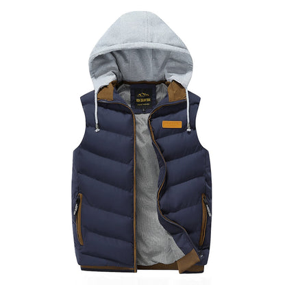 Mens Khaki Winter Puffy Vest with Removable Hood