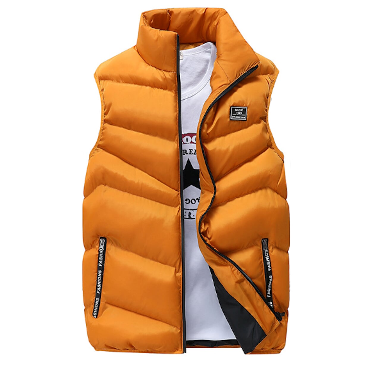Mens High Collar Puffer Vest in Yellow