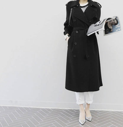 Womens Double Breasted Long Trench with Side Button Details