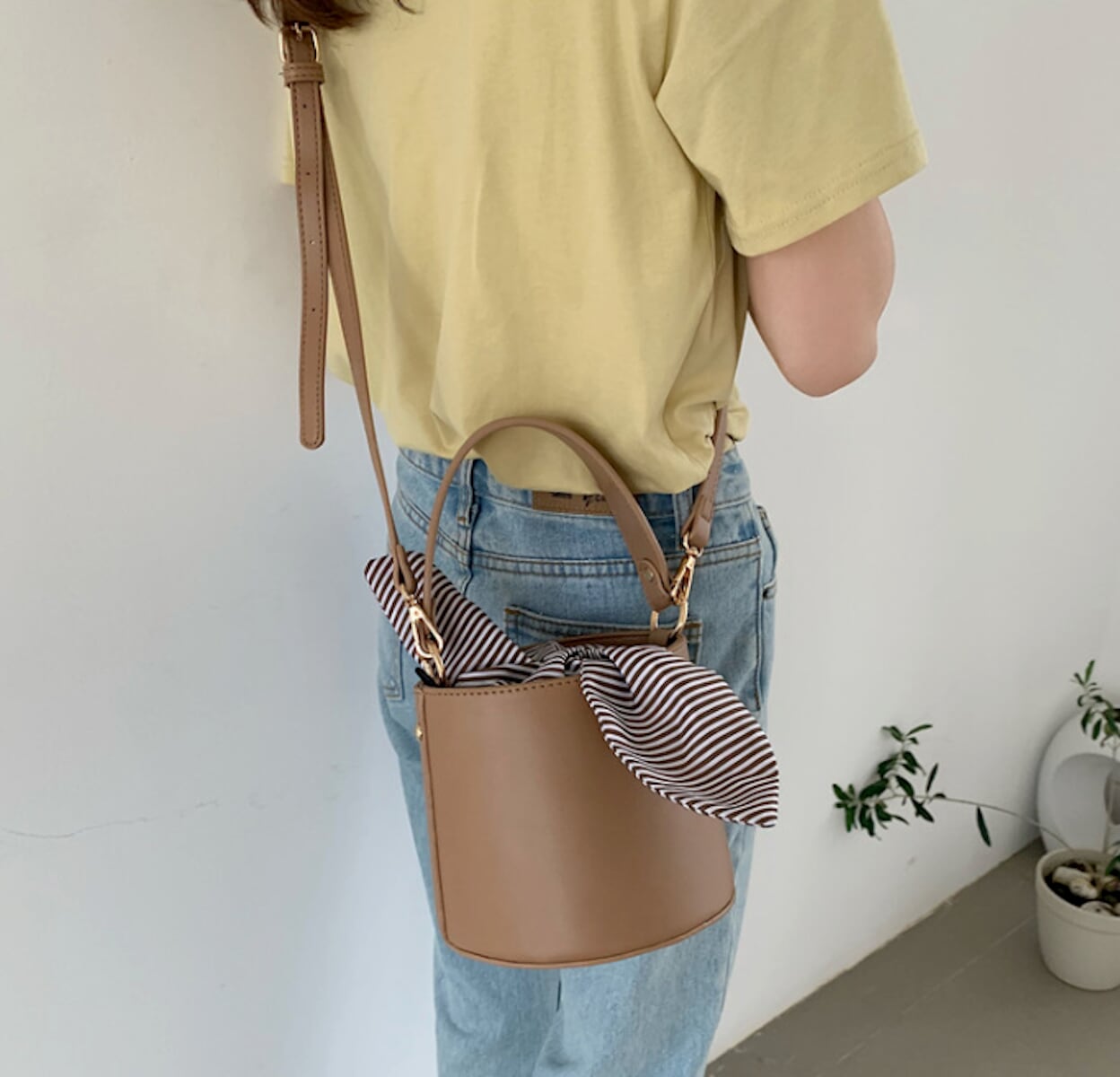 Bucket Bag with Striped Inner