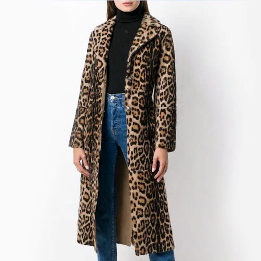 Womens Faux Fur Leopard Coat with Waist Tie