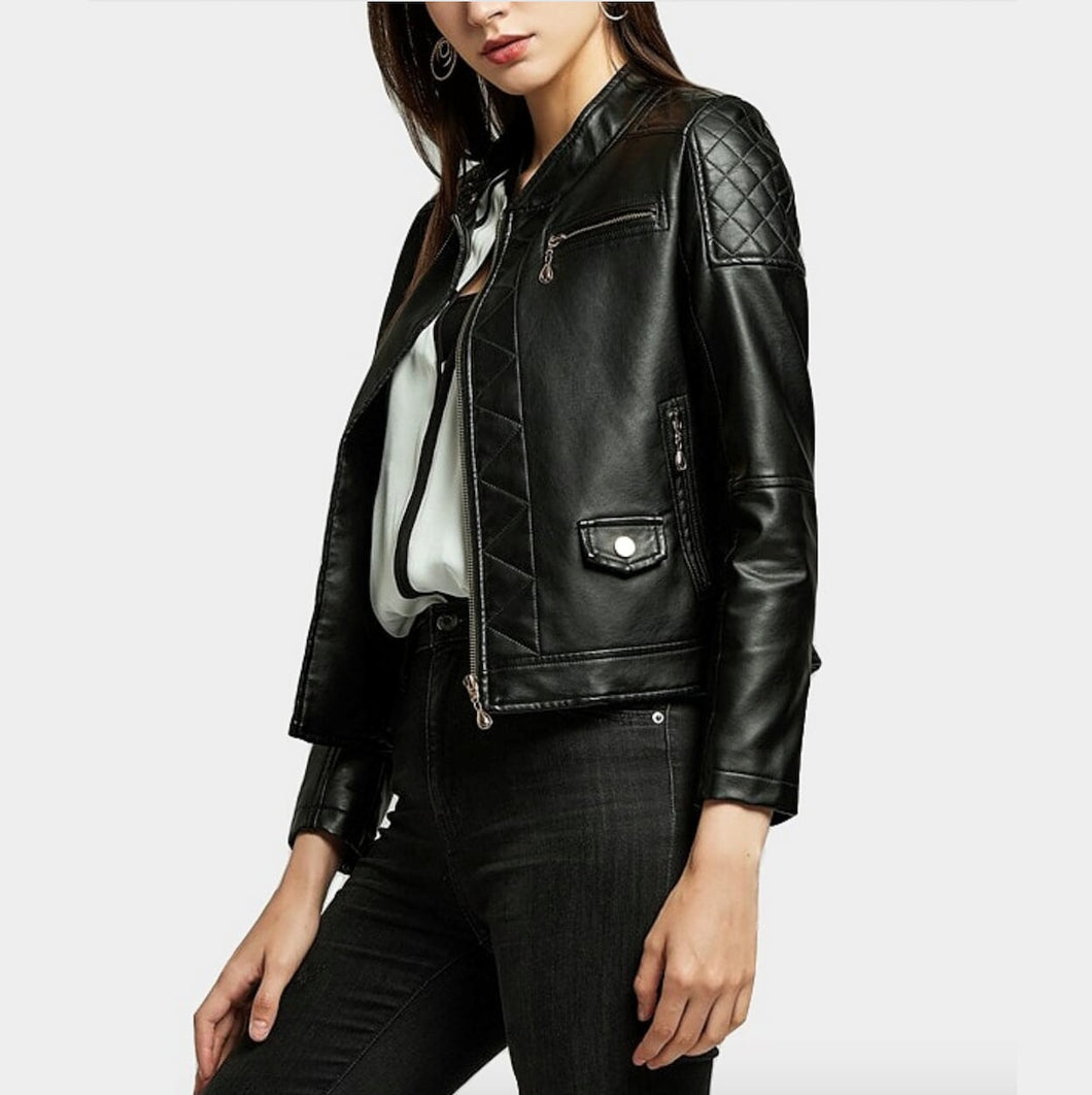 Womens Quilted Vegan Leather Jacket
