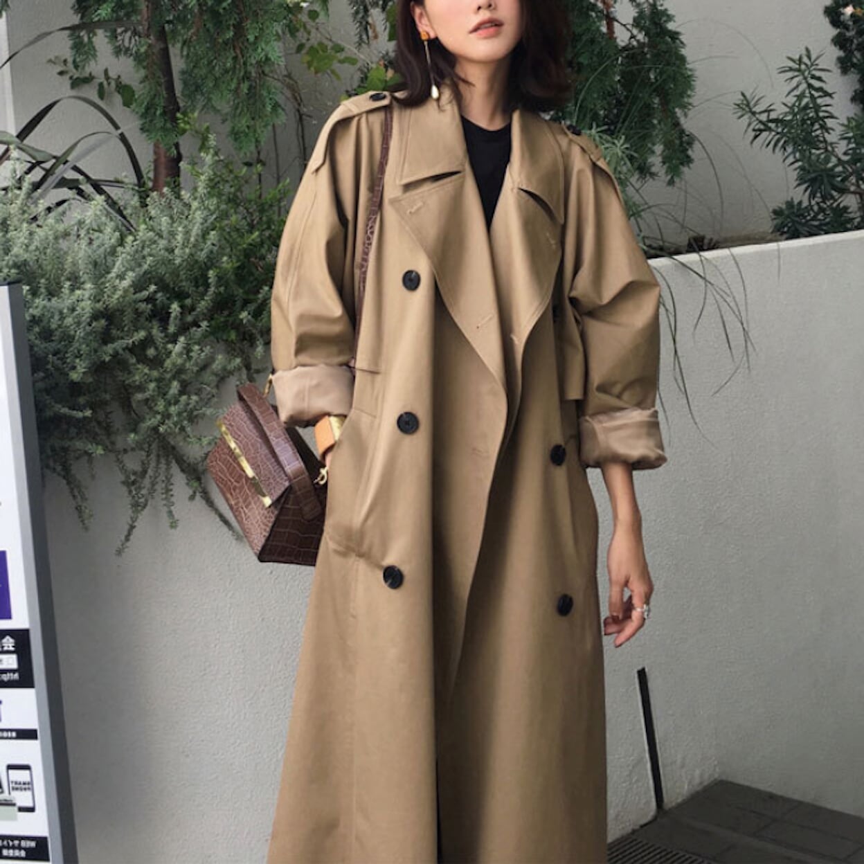 Womens Double Breasted Long Trench