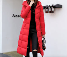 Load image into Gallery viewer, Womens Long Puffy Jacket with Hood
