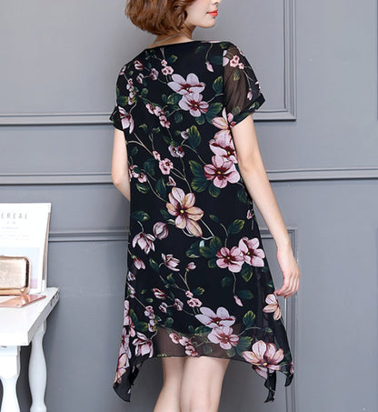 Women Uneven Short Sleeve Floral Dress