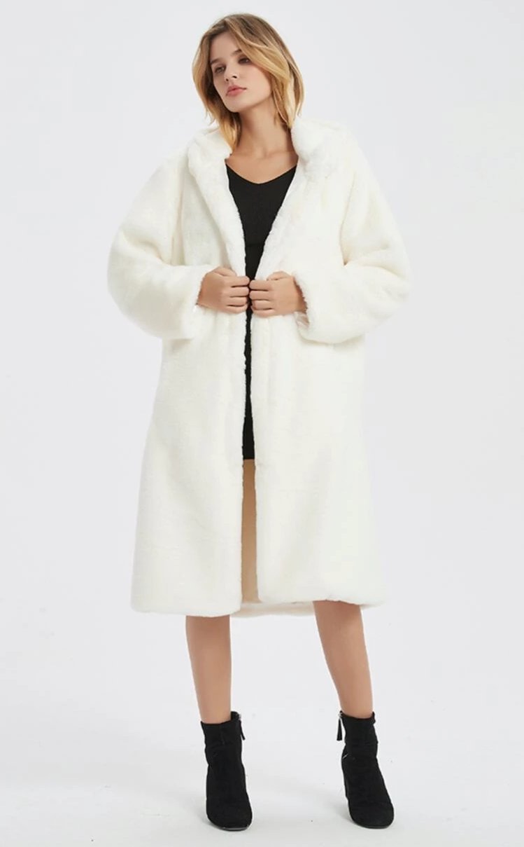 Womens Hooded Faux Fur Coat with Pockets