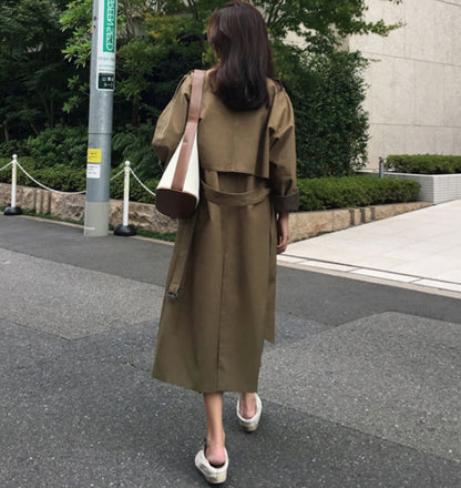 Womens Double Breasted Long Trench