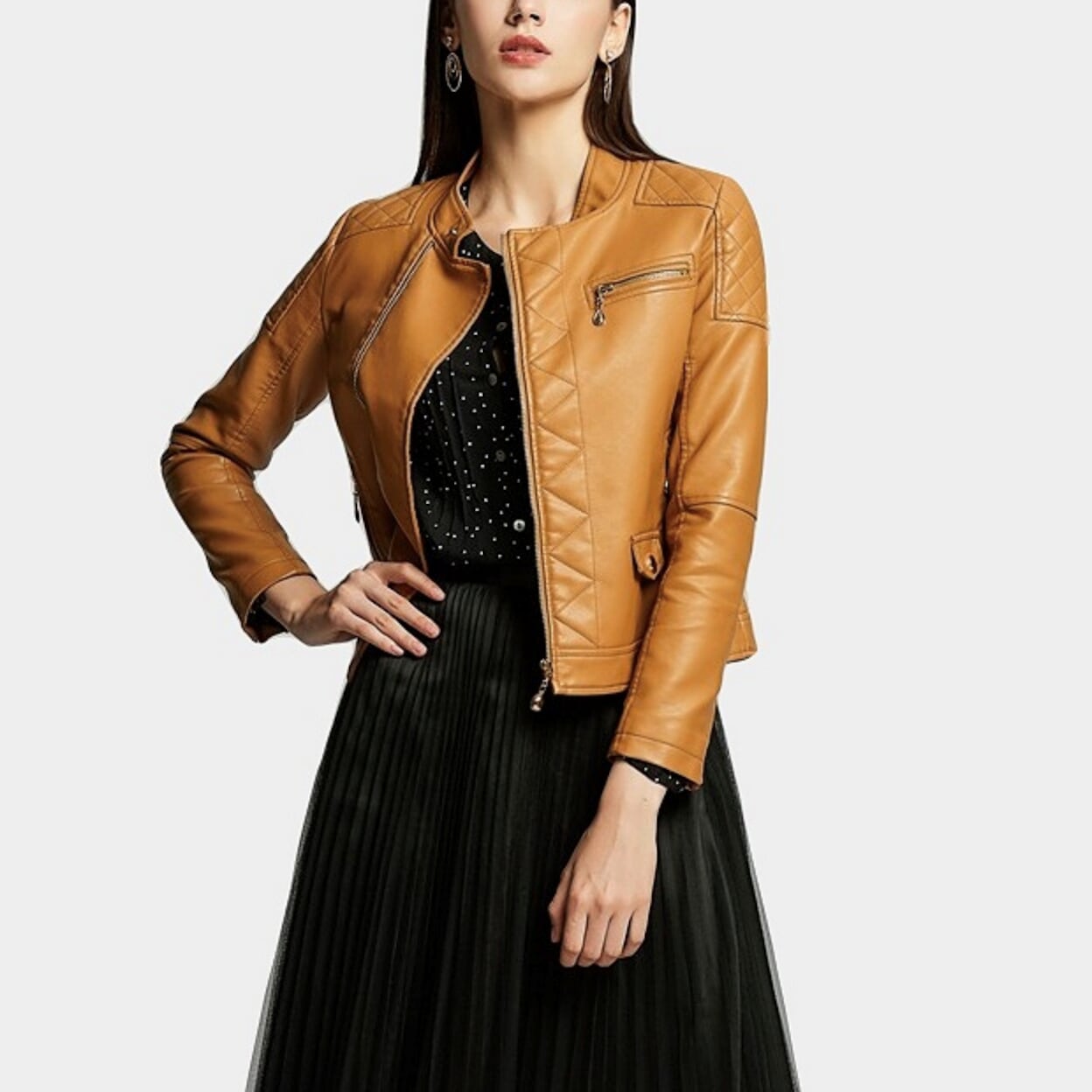 Womens Quilted Vegan Leather Jacket