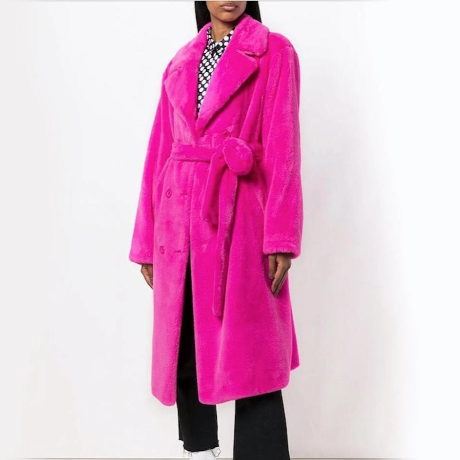 Womens Faux Fur Belted Trench Coat