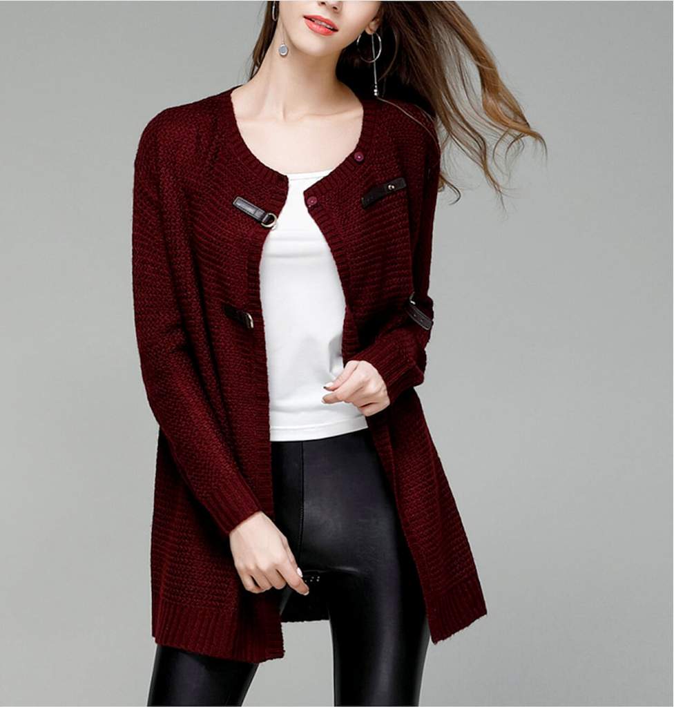 Womens Street Style Knitted Cardigan in Wine