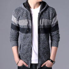 Load image into Gallery viewer, Mens Striped Knit Cardigan with Hood in Red
