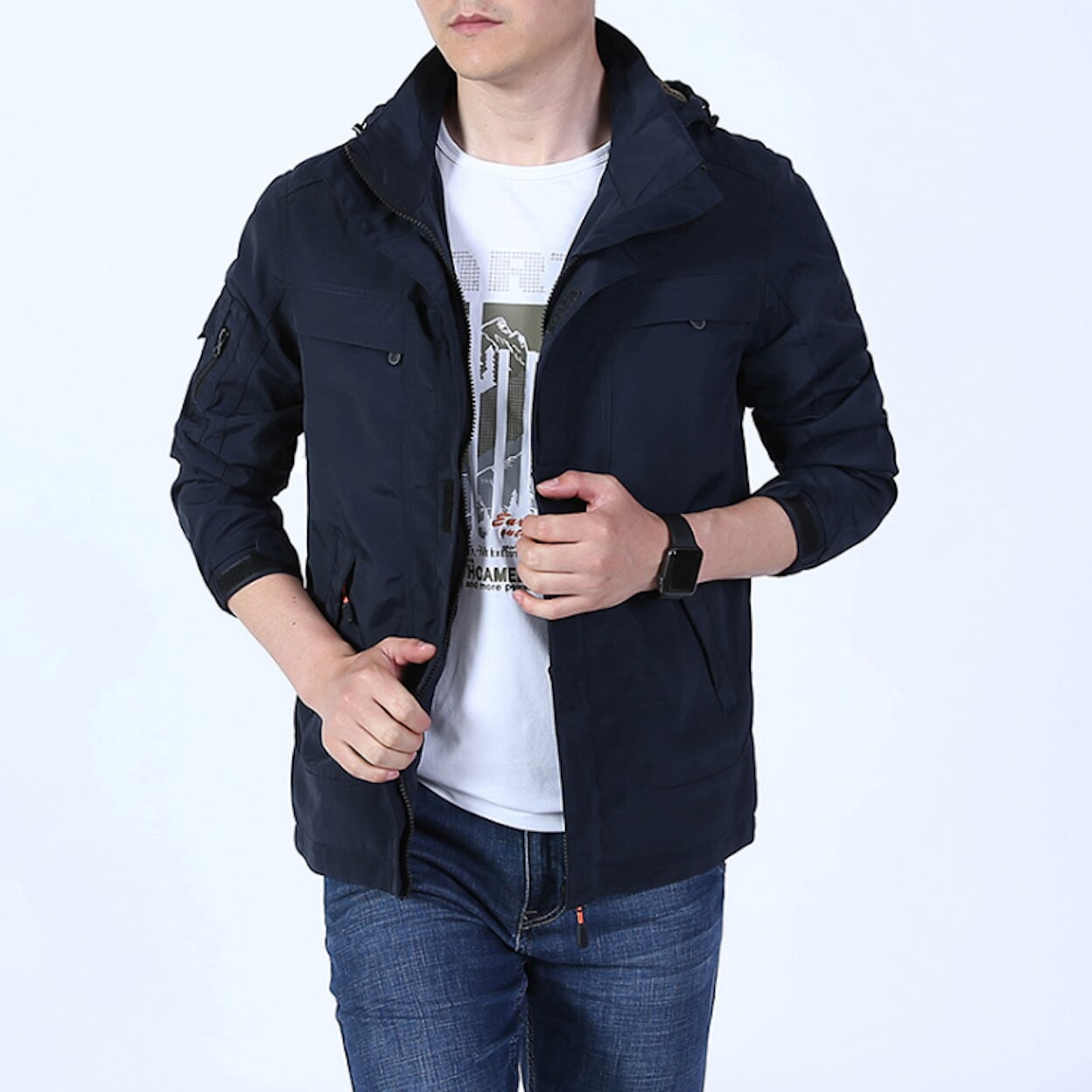Mens Zip Up Jacket with Removable Hood