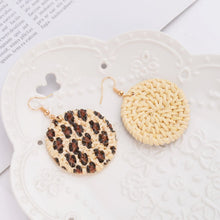 Load image into Gallery viewer, Rattan Drop Earrings with Leopard Print
