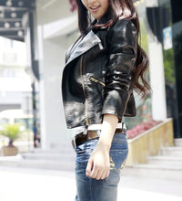 Load image into Gallery viewer, Womens Cropped Vegan Leather Jacket
