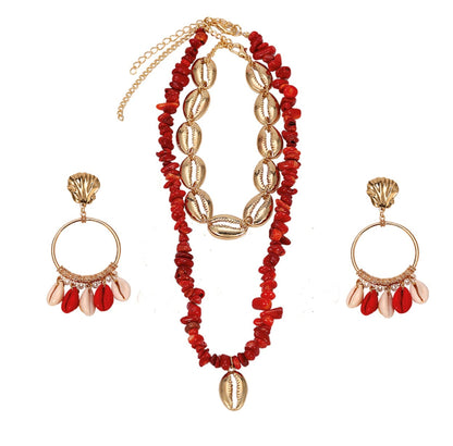 Seashell Layered Necklace and Earrings Set