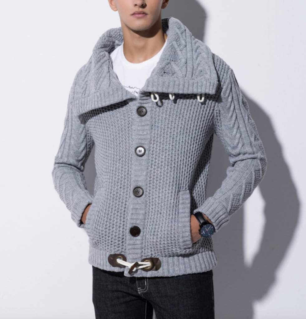 Mens Shawl Collar Horn Button Cardigan