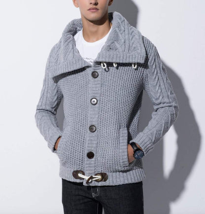 Mens Shawl Collar Horn Button Cardigan