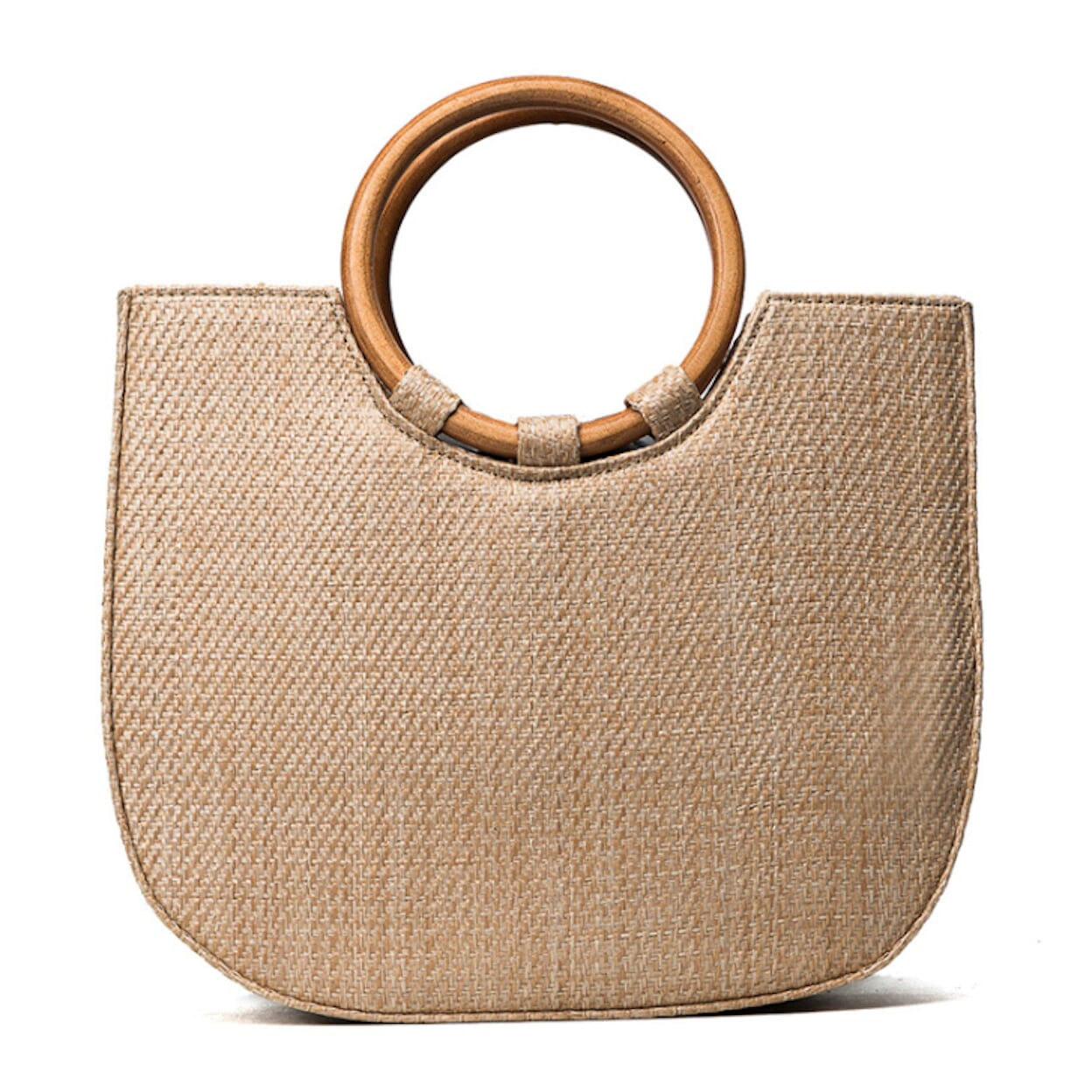 Straw Tote with Round Wooden Handles