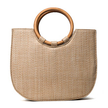 Load image into Gallery viewer, Straw Tote with Round Wooden Handles
