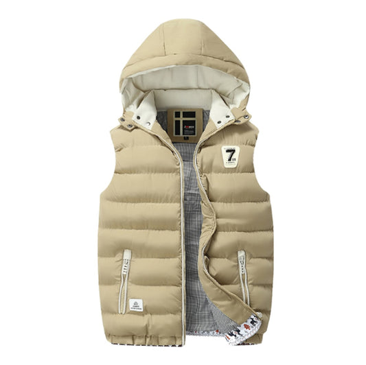 Mens Two Tone Hooded Puffy Vest in Khaki