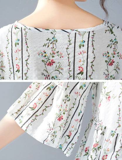 Womens Floral Top with Ruffles
