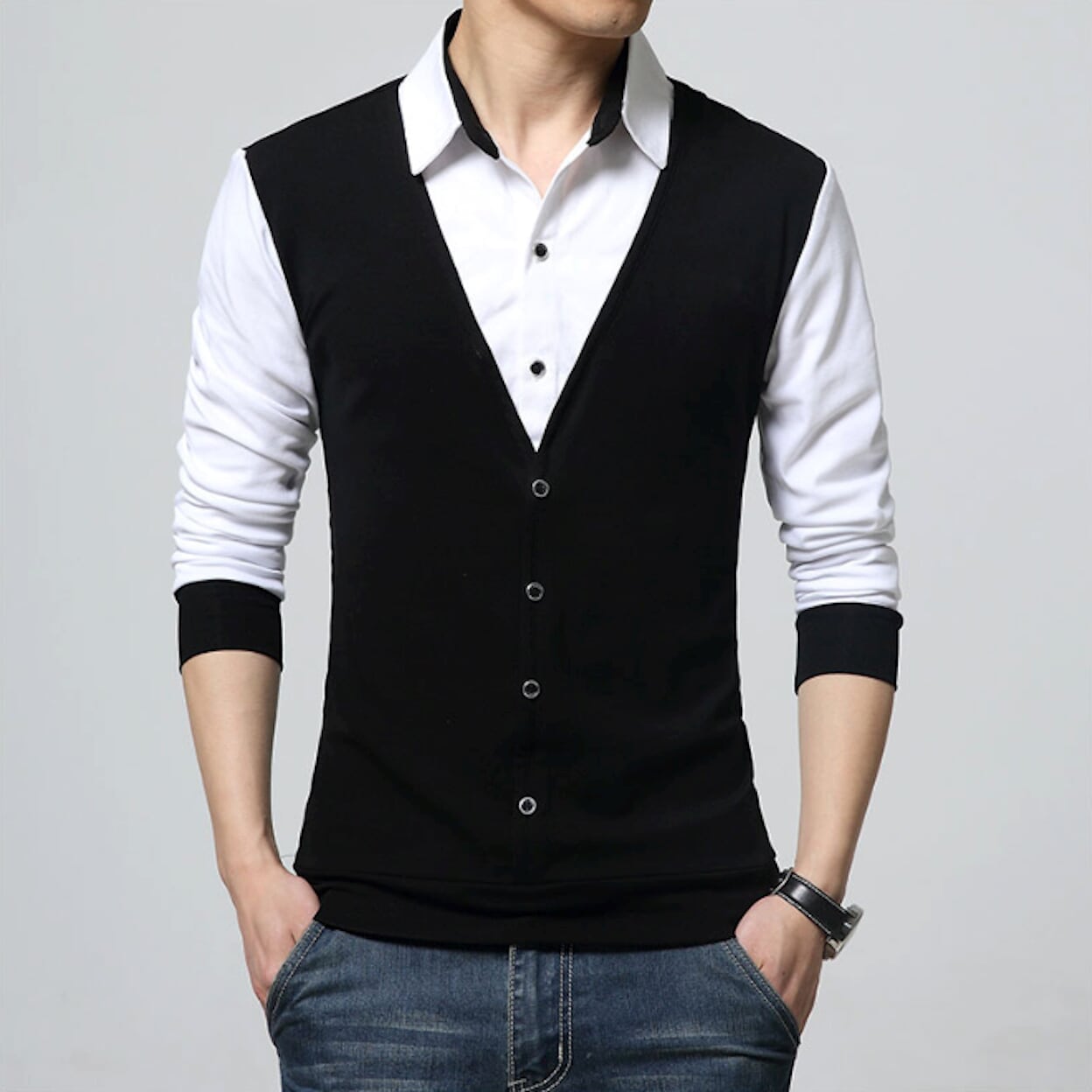 Mens Layered Look Shirt with Vest