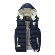 Load image into Gallery viewer, Mens Navy Two Tone Hooded Winter Vest
