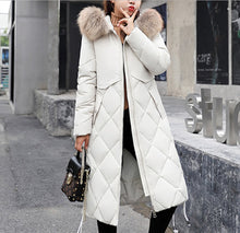 Load image into Gallery viewer, Womens Long Zipper Coat with Furry Hood
