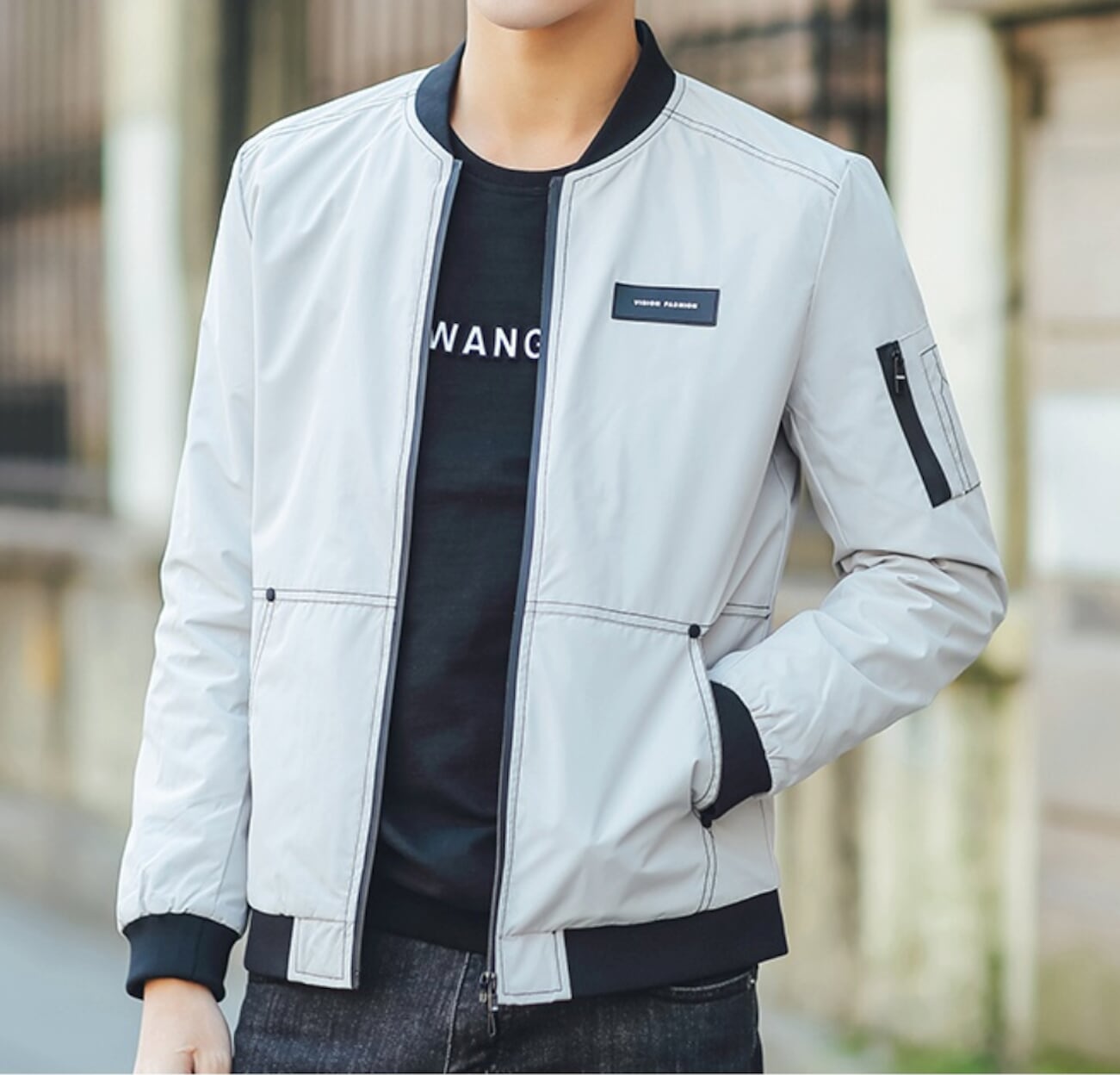 Mens Bomber Jacket with Stitching Designs