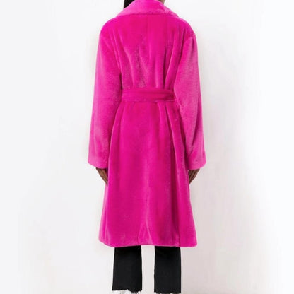 Womens Faux Fur Belted Trench Coat