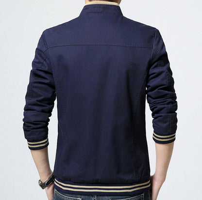 Mens Stand Collar Zipper Jacket in Navy