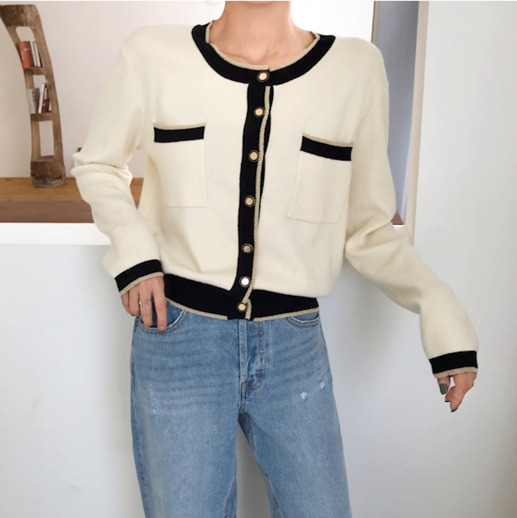 Womens Cropped Two Tone Cardigan