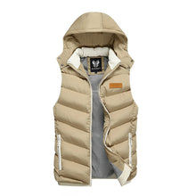Load image into Gallery viewer, Mens Ultra Warm Winter Hooded Puffy Vest in Khaki
