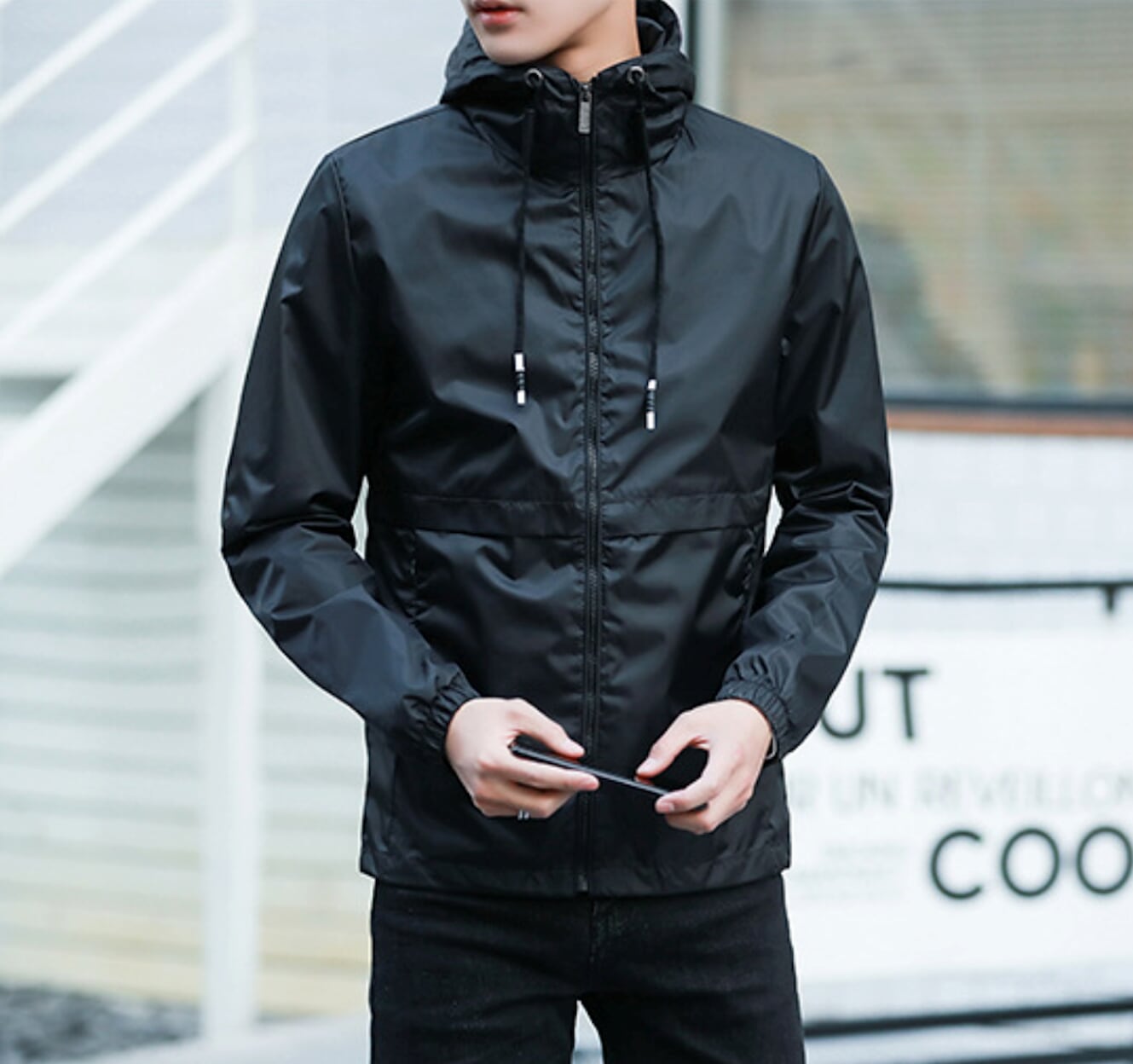 Mens Windbreaker Jacket in Black