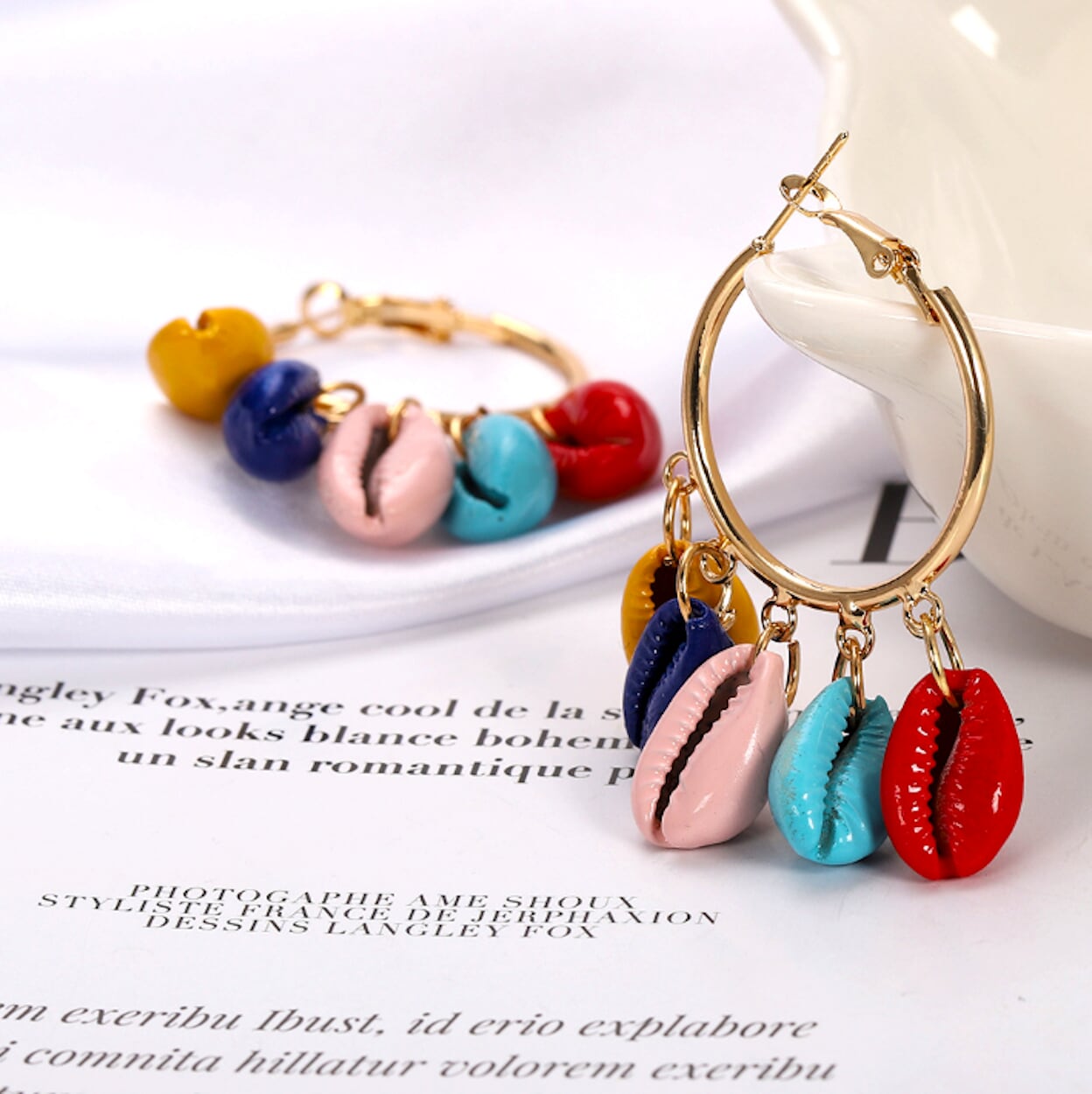 Colorful Seashell Hoop Earrings
