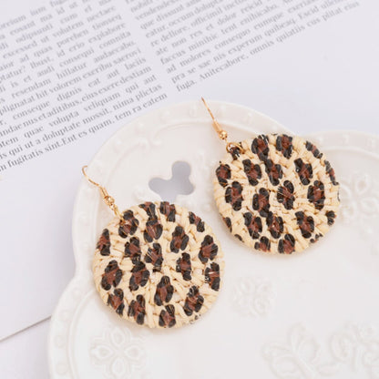 Rattan Drop Earrings with Leopard Print