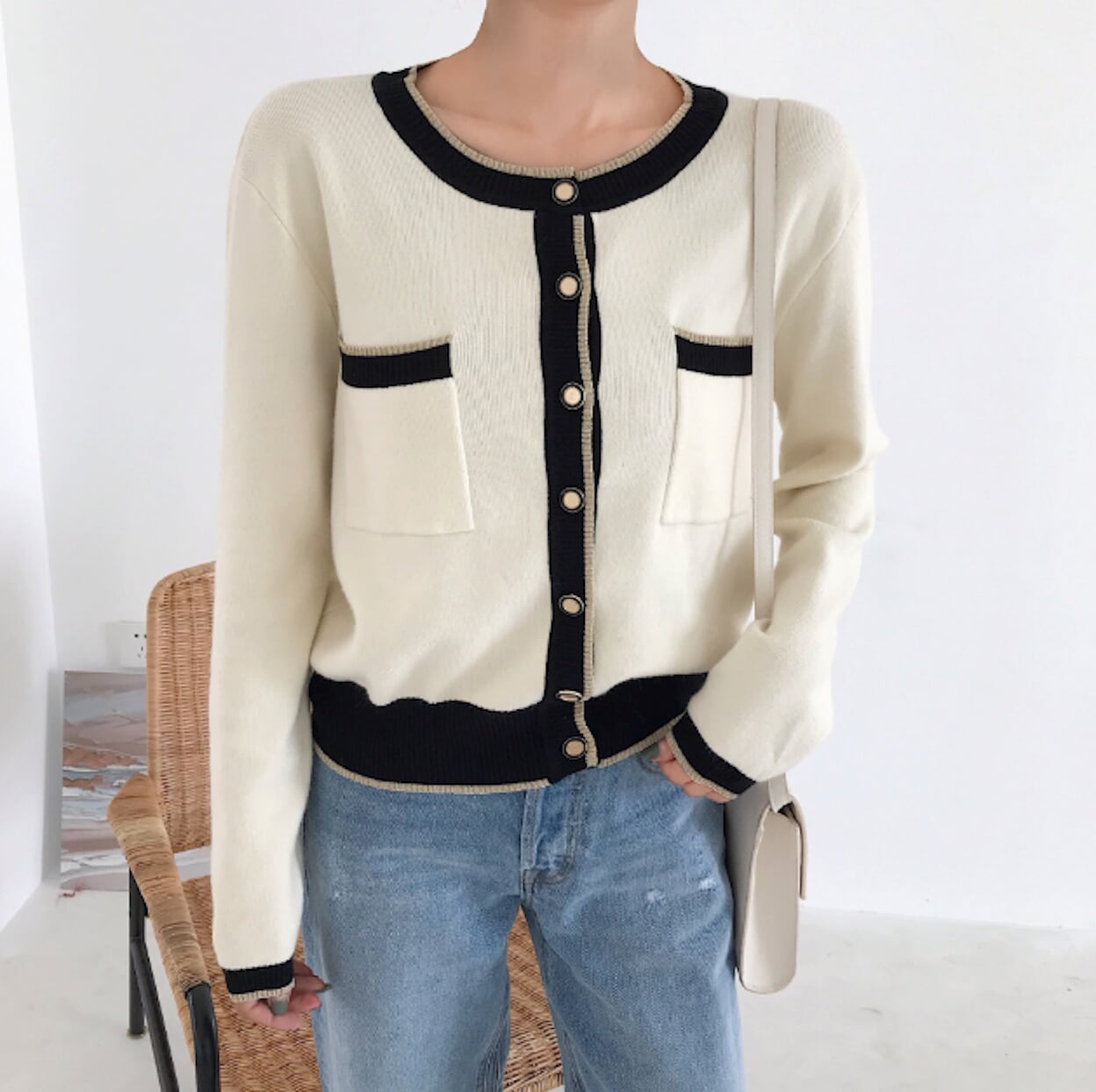 Womens Cropped Two Tone Cardigan