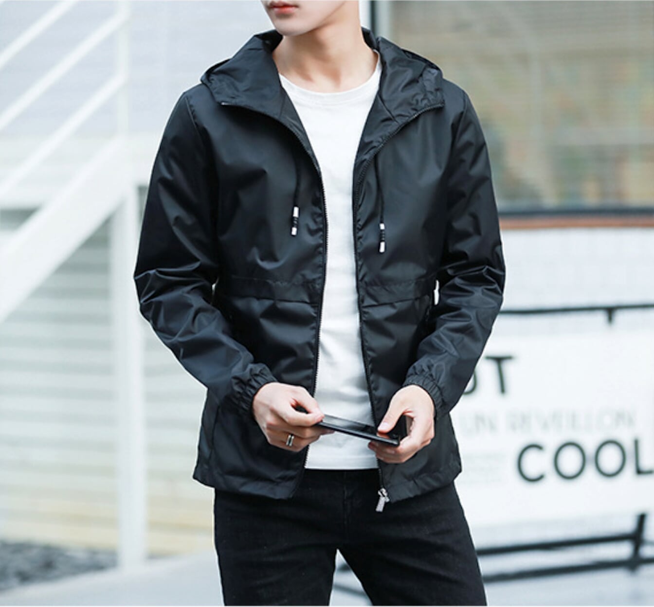 Mens Windbreaker Jacket in Black