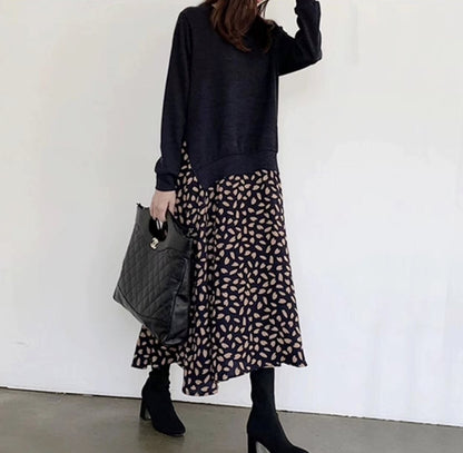 Womens Layered Look Sweater with Floral Print Dress