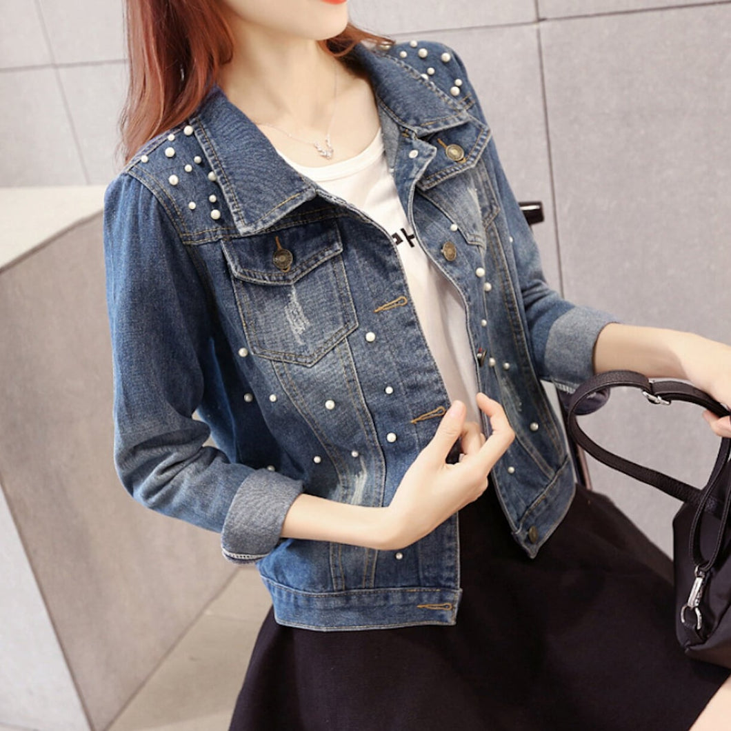 Womens Denim Jacket with Pearls