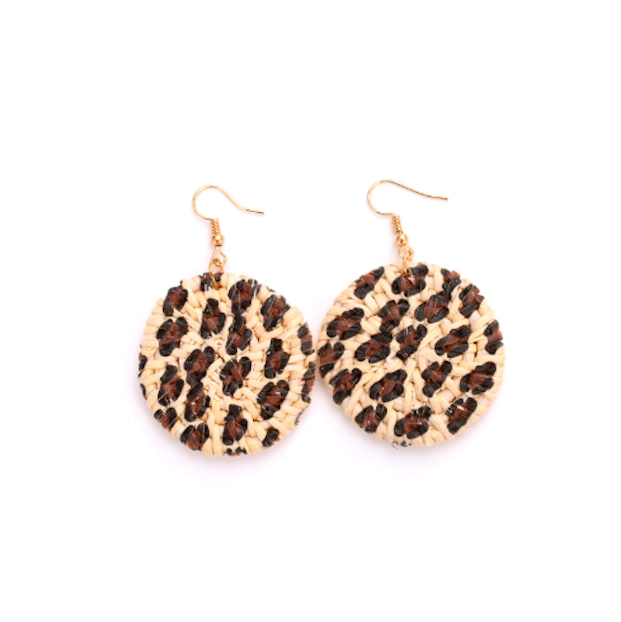 Rattan Drop Earrings with Leopard Print