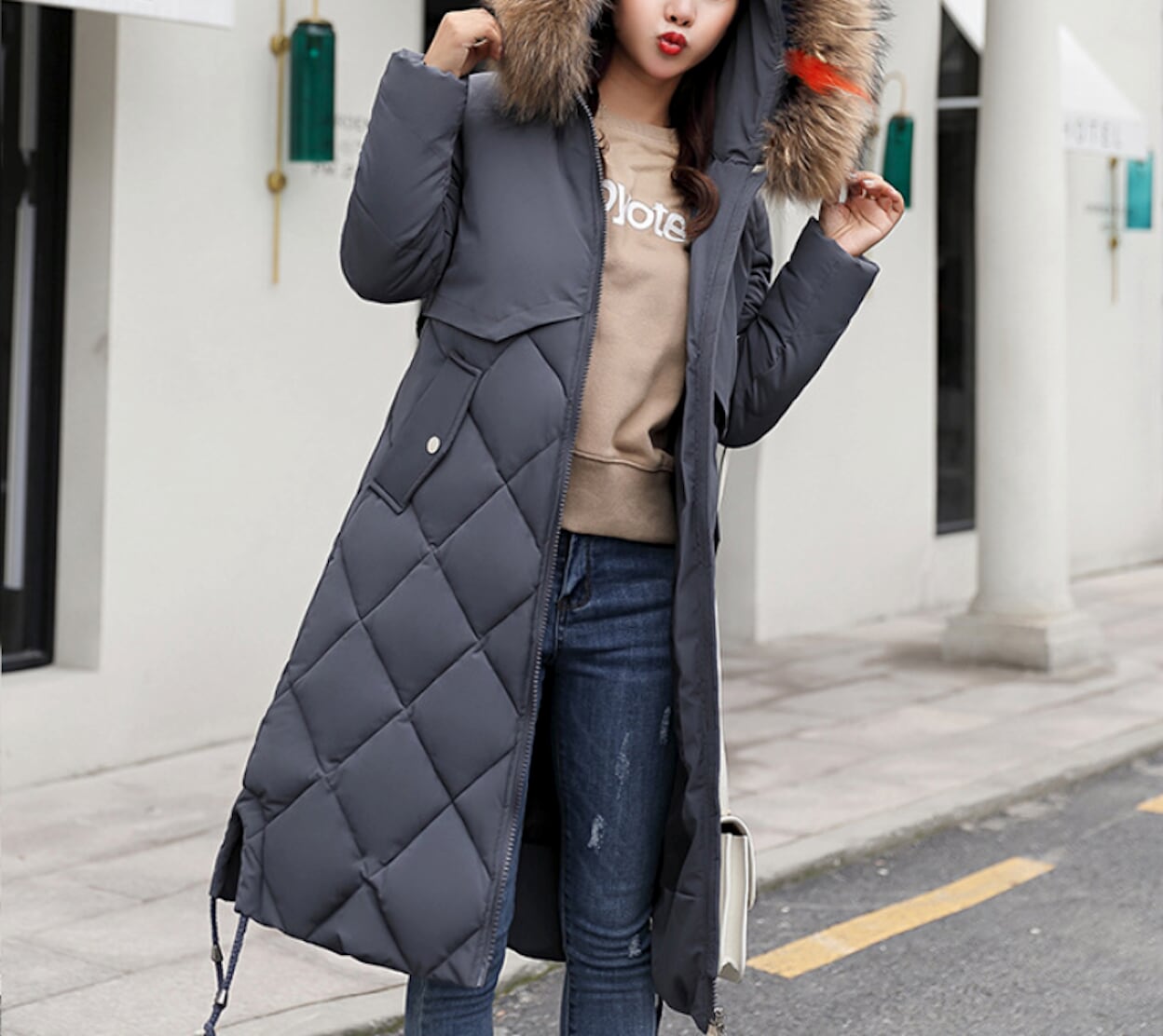 Womens Long Zipper Coat with Furry Hood – Onetify