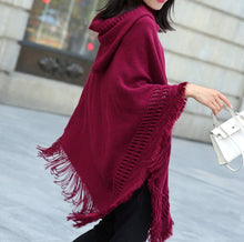 Load image into Gallery viewer, Womens Hooded Poncho with Fringe
