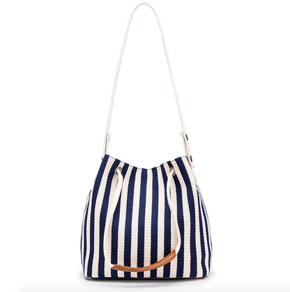 Womens Striped Canvas Tote Bag