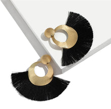 Load image into Gallery viewer, Golden Fan Shape Tassel Earrings
