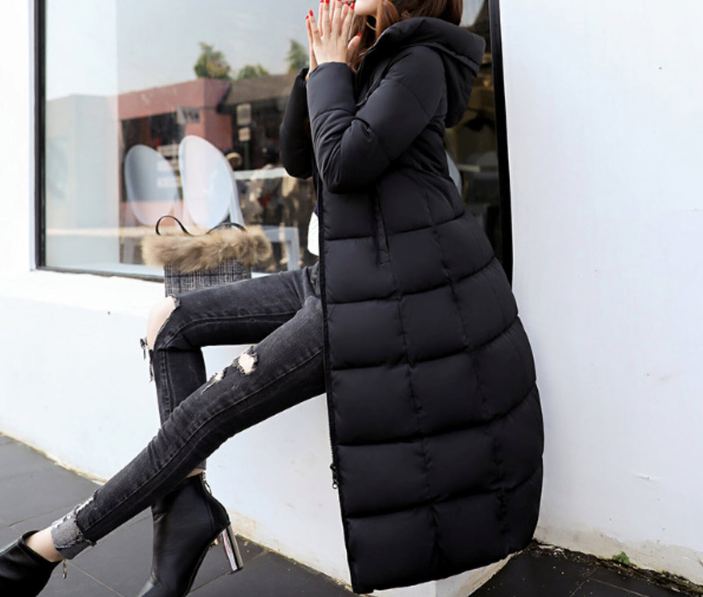 Womens Long Puffy Jacket with Hood